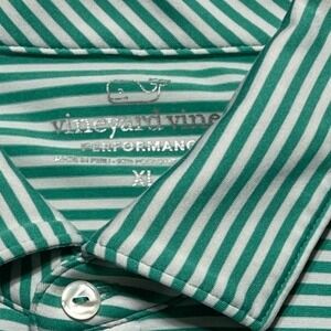 Vineyard Vines Performance Polo Shirt Mens XL Green White Striped Short Sleeve